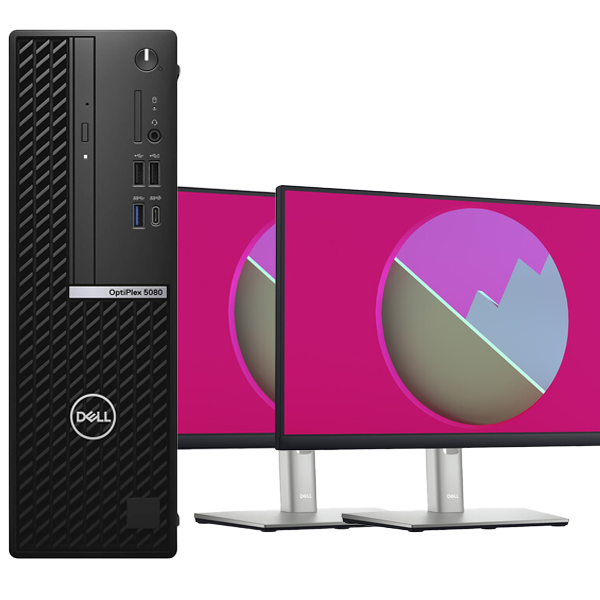 Bundle - Dell OptiPlex 3080 SFF i5-10500 16GB RAM 512GB NVME Win 11 Pro w/ 2 Dell 22" Matching Monitors