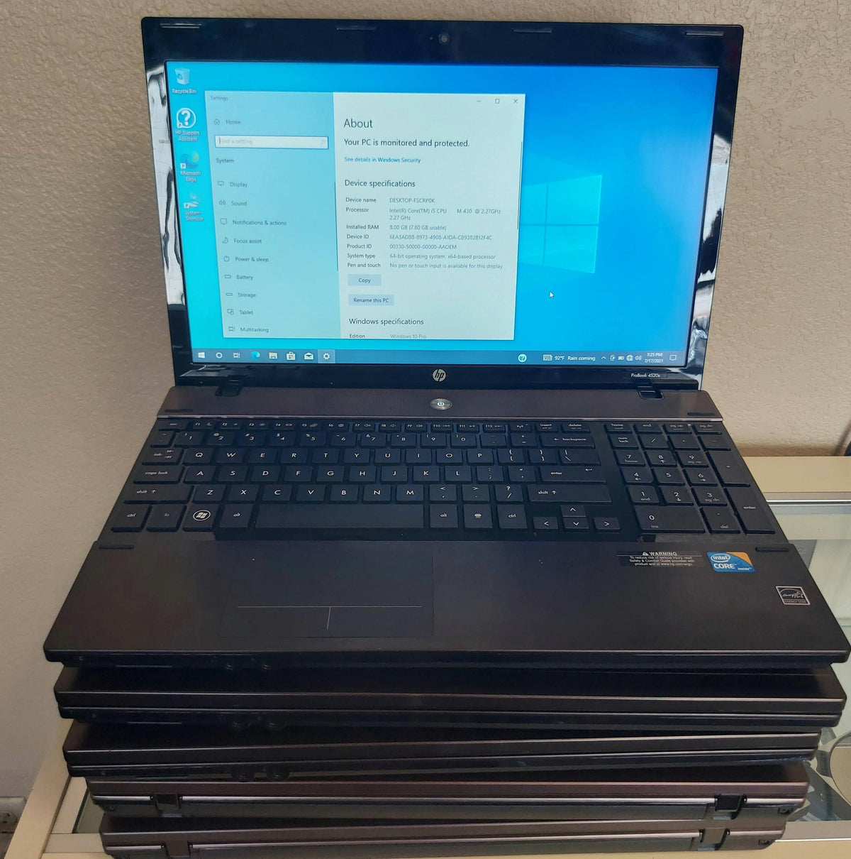 Lot of 5 HP Probook 4520S 15.6" i5-460 Laptop 8GB RAM 250GB