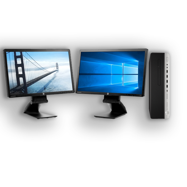 HP EliteDesk 800 G3 SFF i5-6500 16GB RAM 256GB SSD 2 X HP E231 23" FHD Monitors BUNDLE Main image